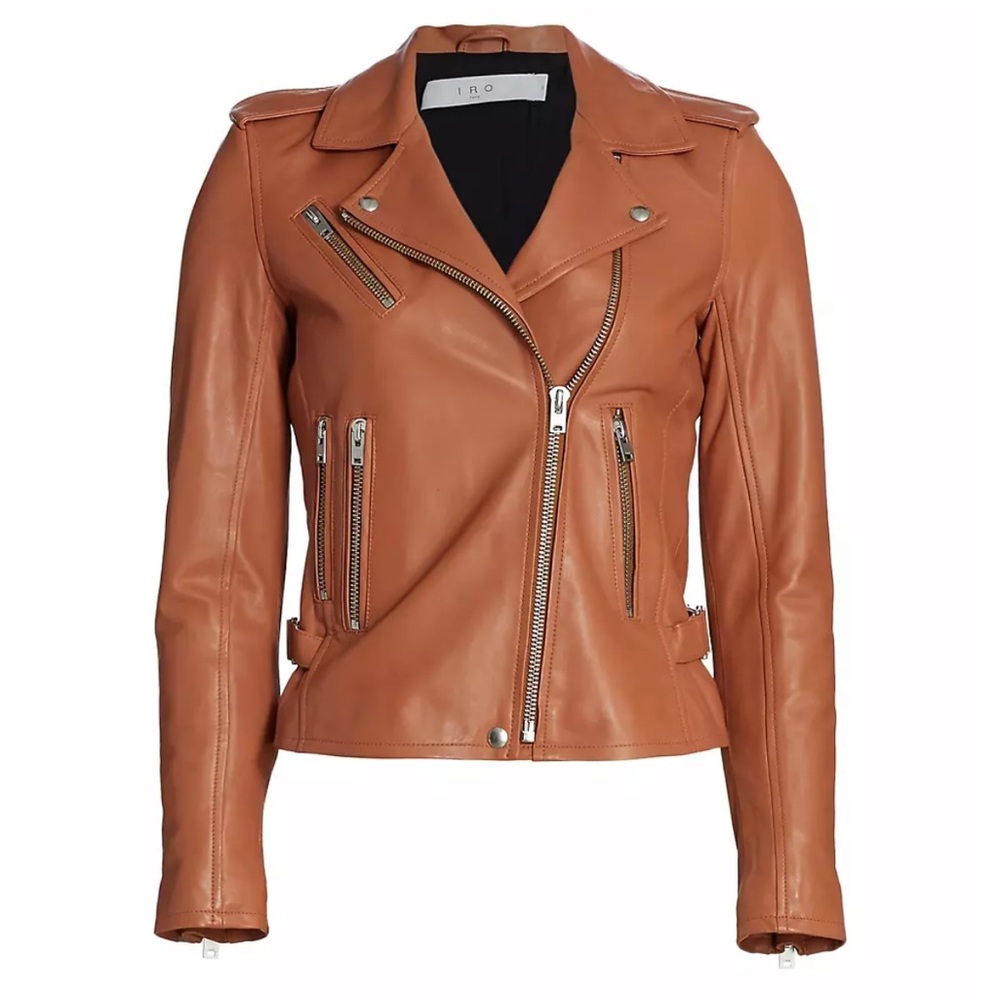 RARE! IRO Newhan Lamb Leather Moto Jacket in Terracota Size 38 FR / 6 US